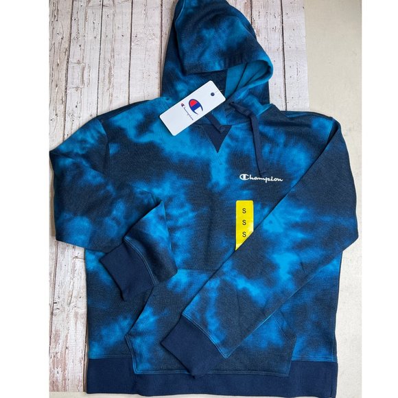 Champion Blue Tie Dye Hoodie Sweatshirt - Picture 3 of 5